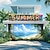 お買い得  屋外の庭の旗、バナー-夏のガレージドアバナー風景ガレージドアカバー吊り下げビーチ風景背景装飾ハワイアントロピカルプールパーティー屋内屋外背景装飾