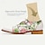 abordables Chaussures Premium pour Hommes-Chaussures de moine pour hommes, cuir brogue blanc imprimé floral, cuir de vachette pleine fleur italien, antidérapant, boucle à bande magique