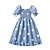 baratos Vestidos-Vestido casual infantil para meninas, roupas de verão, moda infantil, estampa de bolinhas, azul, manga curta, vestido longo de princesa