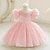 cheap Party Dresses-Kids Girls&#039; Party Dress Solid Color Short Sleeve Wedding Special Occasion Zipper Puff Sleeve Adorable Sweet Cotton Polyester Knee-length Tiered Dress Summer Spring Fall 3-12 Years White Champagne Pink