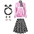 billige 1950&#039;erne-1950&#039;er pink satin jakke med polkaprikket lang nederdel halloween cosplay kostume sæt 50&#039;er dame pink fedt jakke