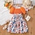 cheap Dresses-Girls Orange And Blue Floral Print Casual Dress With Belt Girl&#039;s Dress