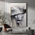 cheap People Paintings-Handpainted Black White Art Girl Woman Modern Abstract Oil Painting On Canvas For Living Room Decor Wall Paintings (No Frame)