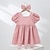 cheap Dresses-Toddler Girls Cold Shoulder Puff Sleeve Shirred Back Dress With Bow