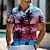 Недорогие мужские рубашки-поло на пуговицах-тропический Тропические цветы Муж. На каждый день 3D С принтом поло для гольфа на открытом воздухе На каждый день Уличная одежда Полиэстер С короткими рукавами Отложной Футболки поло Розовый Синий
