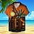 abordables Camisa hawaiana para hombre-Tropical Máscara Vacaciones Hawaiano Hombre Camisa Exterior Hawaiano Festivos Verano Cuello Vuelto Manga Corta Rojo Naranja S M L Camisa