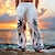 ieftine pantaloni de in-Bărbați Pantaloni de in Cordon Imprimare 3D Frunză Ușor Απαλό Lungime totală În aer liber Casual Zilnic Vacanță Nuntă Potrivire Largă Alb Talie Înaltă Micro-elastic