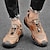 billige Sneakers til herrer-Herre Treningssko Håndlagde sko Gange Fritid Daglig Lær Pustende Snøring Kakifarget Grå Vår Høst