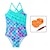 cheap Kids&#039;-Girls&#039; Cute and Sporty One-Piece Mermaid Swimsuit with Fish Scale Print, V-Neck, and Lotus Leaf Edge, Ages 12 and Under with Arm Floater &amp; Pump