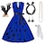 preiswerte Historische &amp; Vintage-Kostüme-Damen-Rockabilly-Kleid in A-Linie, gepunktet, Swing-Kleid, ausgestelltes Kleid mit Zubehör-Set, 1950er-60er-Jahre, Retro-Vintage-Stil, mit Stirnband, Chiffon-Schal, Ohrringe, Katzenbrille,