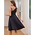 billiga enkla klänningar-kvinnors svart klänning en linje midiklänning lapptäcke fest arbete elegant en axel ärmlös sommar