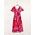 Χαμηλού Κόστους print casual φόρεμα-σιφόν ροζ κόκκινο v λαιμόκοψη σκίαση στάμπα μίντι φόρεμα