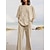preiswerte Sets-Damen-Sets aus Baumwolle und Leinen, zweiteilige Sets, Basic, einfarbig, Tasche, elastische Taille, T-Shirt, Hose, Street, Alltag, langärmlig, Rundhalsausschnitt, Schwarz, Weiß, Marineblau, Hellbraun, Blau, Sommer, Frühling