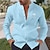 abordables camisas de lino para hombre-Hombre Poliéster Lino Camisa camisa de lino Hoja Estampados Estampado Manga Larga Escote Chino Azul Piscina Camisa Exterior Calle Casual