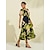 preiswerte Lässiges Kleid mit Aufdruck-Midikleid mit V-Ausschnitt und grünem Blättermuster