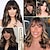 cheap Synthetic Trendy Wigs-Short Wavy Brown Wig with Bangs Short Dark Brown Highlight Bob Wigs for Women Wavy Bob Wig with Bangs Synthetic Natural Looking Wigs 14 inch