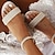 billige Flade sko til kvinder-Dame Sandaler Hvide sko Bryllup Daglig Bryllupslejligheder Imitationsperler Flade hæle Åben Tå Komfort Minimalisme PU Ankel Strop Krystal