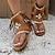 billige Ferietøfler-damekvast trendy flate sandaler, boho stil åpen tå spenne stropp string sandaler romerske strandsko khaki brun svart