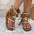billige Ferietøfler-damekvast trendy flate sandaler, boho stil åpen tå spenne stropp string sandaler romerske strandsko khaki brun svart