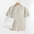 abordables Tenue d&amp;#39;affaires décontractée-Homme Chemise Chemise en coton blanc Chemise Décontractée Chemise en coton et lin Uni Vacances Rue Blanche Beige Manche Courte Col ras du cou Été Vêtement Tenue Boutonné