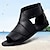billige Herresandaler-mænds lædersandaler gladiatorsandaler romerske sandaler komfort afslappet strand lynlås sko sort sommer