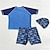 baratos Roupa de natação-Maiô infantil para meninos, roupa de banho para praia, manga curta, tops e chapéu, roupas de verão, proteção contra queimaduras, trajes de banho