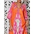 billige uformell kjole med trykk-Dame Hem Maxi Maxikjole Mørkegrønn Oransje Halvlange ermer Planter Snor Sommer V-hals Kjoler Feriereise XS S M