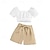 זול סטים-2 חלקים ילדים בנות צבע אחיד חליפת מכנסיים קצרים הגדר שרוולים קצרים אופנתי בָּחוּץ 3-7 שנים קיץ לבן