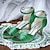 billige Højhælede sko til kvinder-Dame Hæle Bryllup Sko Pæne sko Bryllup Fest Rosette Stilethæle Rund Tå Elegant Satin Spænde Blå Grøn