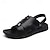 billige Herresandaler-mænds pu lædersandaler sorte sommersandaler afslappet udendørs ferie strand åndbar elastik bånd sko