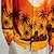 رخيصةأون قمصان رجالية مطبوعة-قمصان رجالية مطبوعة بشجرة جوز الهند، قميص منتجع هاواي، قميص بأزرار لأعلى، ملابس يومية للعطلات، الشاطئ، الربيع والصيف، طية صدر السترة، كم طويل، قميص قطني برتقالي