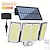 billiga Utomhuslampetter-shustar-280 led utomhussolljus med rörelsesensor solskyddsljus med fjärrkontroll 3 lägen 3-huvud solar strålkastare med förlängningskabel för gård garage veranda