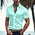 baratos camisa de botão masculina-Homens Camisa Social camisa de botão Camisa casual camisa de verão camisa de praia Branco Azul Verde Manga Curta Riscas Lapela Diário Férias Roupa Moda Casual Confortável