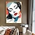 billiga Oljemålningar-handgjorda ansikte på en rad - en kvinna med röda läppar och svart hår oljemålning handmålade abstrakta moderna heminredningsmålningar utan ram