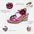 billige Tresko og tøfler til kvinner-Dame Sandaler Store størrelser Håndlagde sko utendørs Daglig Strand Krystall Blomst Plattform Kile Rund Tå Bohem Årgang Fritid Gange Premium skinn Spenne Rosa