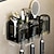 olcso Fürdőszobai kiegészítőkészlet-fekete arany fogkefe állvány fürdőszoba WC nem perforált falra szerelhető elektromos szájvíz csésze kefe pohár falra szerelhető hely alumínium tároló állvány