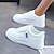 abordables Baskets femme-Chaussures de skate blanches pour femmes chaussures d&#039;extérieur décontractées à lacets chaussures basses confortables chaussures de marche baskets plates blanc bleu