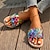 tanie Sandały damskie-damskie kwiatowe stringi sandały kapcie kolorowe plecione lekkie wsuwane slajdy na co dzień wakacyjne letnie slajdy plażowe