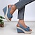 billige Højhælede sko til kvinder-kvinders kilesandaler platformsandaler daglig sløjfe peep toe afslappet denim stof ankelrem sort blå