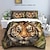 billiga Påslakanset-100 % bomull tigermönster tryckt påslakan set queen king size 3-delad sängkläder set 3d djur för vuxen sovrum gästrum mjukt bekvämt