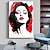 billiga Oljemålningar-handgjorda ansikte på en rad - en kvinna med röda läppar och svart hår oljemålning handmålade abstrakta moderna heminredningsmålningar utan ram