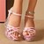 preiswerte Lässige Sandalen-Damen Rosa Riemchensandalen mit Keilabsatz – Transparente High Heels mit Blumendekor, Offene Sommer Party Schuhe