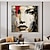 voordelige Abstracte schilderijen-met de hand geschilderd vrouw gezicht rood grijs goud zwart olieverfschilderij 100% handgeschilderd getextureerd gezicht schilderen acryl abstract olieverfschilderij muur decor schilderij voor