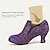 cheap Women&#039;s Heels-Women&#039;s Heels Pumps Handmade Shoes Vintage Shoes Party Valentine&#039;s Day Floral Lace Kitten Heel Round Toe Elegant Vintage Leather Zipper Purple