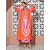 billiga tryck avslappnad klänning-Dam Hem Maxi Maxiklänning Mörkgrön Orange Halvlång ärm Växter Stringtrosa Sommar V-hals Klänningar Semester XS S M