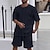 baratos Conjuntos de camisetas básicas masculinas-Homens Ternos-Camiseta Roupas de 2 peças Camiseta e Shorts Manga Curta Gola Redonda Verão Tecido Moda Casual 2 Peças Férias Roupa Diária Para Noite Preto Branco Caqui Top Tee para Homens