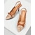 billiga Högklackade damskor-kvinnors beige och bruna broderade slingback klackar med rosettdetalj för sommaren och formella evenemang