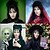 abordables Pelucas de personajes de películas-Lydia Deetz Cosplay disfraz fiesta peluca novia moños esponjosos rizado mujer negro medio largo recto escarabajo peluca con flequillo accesorios de disfraz de Halloween (negro/lydia)