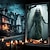 billige Veggtepper-halloween vindusdekor dekorasjoner, stoff spøkelse brud skumle halloween gardin skrekkfilm plakat vindusdør som dekker dekor for hjemsøkt hus, skummelt halloween vindu klinger dekaler innendørs