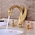 cheap Multi Holes-Widespread Bathroom Sink Mixer Faucet, 2 Handle 3 Holes Basin Taps Swan Noble Luxury Golden and Oil-rubbed Bronze Bath Taps